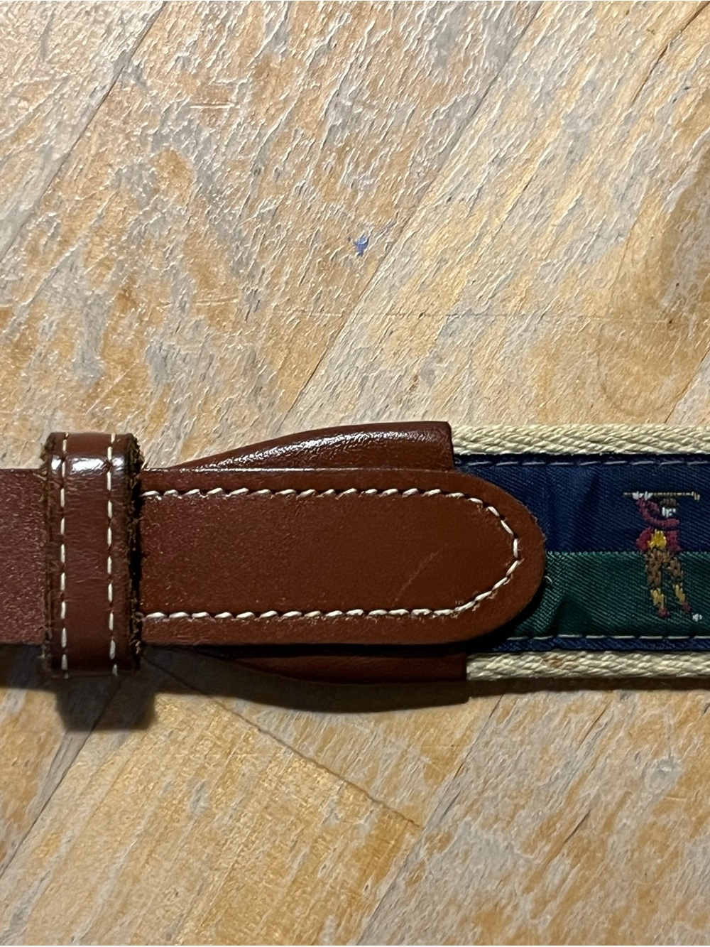 Brooks Brothers Golf Needlepoint Canvas Belt Sz 36 Leather Trim Brass Buckle EUC
